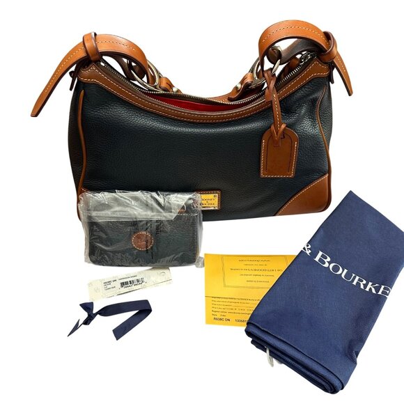 Dooney & Bourke Shoulder Bag Navy Blue Brown Leather Wallet Set Harrison Hobo - Picture 1 of 16